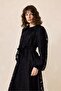 Baby Collar Balloon Sleeve Guipure Fabric Long Dress Black 9300-E - 6