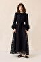 Baby Collar Balloon Sleeve Guipure Fabric Long Dress Black 9300-E