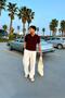 Lace-Like Knit Patched Knitwear Polo Neck T-Shirt Brown - 5
