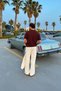 Lace-Like Knit Patched Knitwear Polo Neck T-Shirt Brown - 6