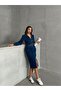 Belted Front Slit Midi Denim Dress MISSEL00936