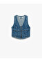 V-Neck Cotton Sleeveless Denim Vest with Zipper Pockets - 3