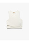 Slim Fit Wrap Sleeveless Crew Neck Crop Tank Top with Window Detail