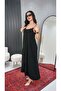 Black Adjustable Rope Strap Full Length Long Dress - 5