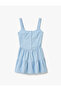 Mini Strap Buttoned Viscose Blended Flounce A-Line Striped Dress - 3