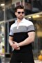 Black Color Blocked Polo Neck Knitwear Men's T-Shirt E7409 - 3
