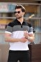 White Color Blocked Polo Neck Knitwear Men's T-Shirt E7409 - 3