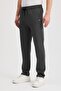 Anthracite Men's Zippered Pocket Embroidery Detailed Straight Leg Relaxed Cut Casual Sweatpants - 2