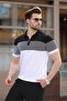 White Color Blocked Polo Neck Knitwear Men's T-Shirt E7409 - 2