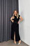 Black Padded Slit Dress - 3