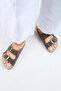 Irene Women's Genuine Leather Double Velcro Brown-gold Slippers - 8