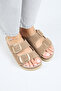 Selina Women's Genuine Leather Double Buckle Mink - Gold Slippers - 3