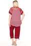 Round Neck, Lace Shoulder Back, Striped and Printed Blouse, Waist and Leg Elastic, Pocket Trousers Set - 6