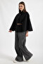Women's Belted Buttoned High Neck Cashmere Cape Poncho Black - 4