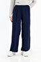 Comfortable Fit Elastic Waist Trousers Navy Blue - 7