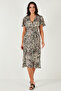 Standard Fit V-Neck Patterned Midi Dress with Tie Detail Dress 6788624 - 4