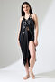 Bead Detailed Long Shiny Printed Beach Dress Pareo