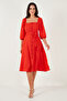 Regular Fit Square Neck Button Midi Length Dress Dress 67810197 - 5