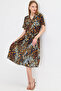 Women's Orange Buttoned Front Waist Drawstring Belted Midi Dress Arm-24Y 001068 - 2