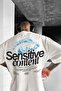 Men's Ecru White Eye Printed Sensitive Oversize Fit Loose Wide Fit Loose Cut T-Shirt