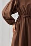 Cotton Gathered Dress Brown - 2