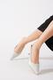 Silver satin women's evening dress shoes with full stone back open - 4