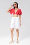 Women's White Loose Cut Cotton Shorts - Linen, Elastic Waist, High Waist Monaha - 4