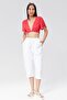 Women's White Comfortable Cut Cotton Capri - Linen, Elastic Waist, Slit Monaha
