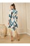Print Long Sleeves Shirt Midi Dress with Fringe Hem - 5