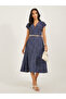 Tweed Cap Sleeves A-Line Midi Dress with Chain Belt - 2