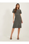 Tweed Puff Sleeves Sheath Knee-Length Dress