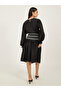 Plain Contrast Stitch Detail Long Sleeves A-Line Midi Dress - 5