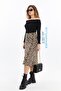 MADONNA COLLAR Camisole BLUZ، بدلة تنورة من جلد الغزال بنمط الفهد - 2