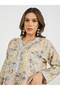 All-Over Print Lace Detail V-Neck A-Line Jalabyia - 4