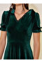 Solid Velvet Look V-Neck A-Line Midi Dress - 4