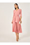 Pleated 3/4th Sleeves A-Line Midi Dress - 2