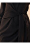 Solid Tie Waist Detail Boat Neck Midi Dress - 3