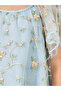 Embroidered Floral Mesh Round Neck Dress - 3