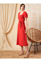 Square Neck Selft Tie Belt A-Line Midi Dress - 4