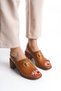 Genuine Leather Tan Buckle Detailed Women's Heeled Sandals Tmd 2025778 - 3