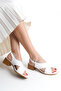 Genuine Leather White Short-Heeled Women's Sandals - 3