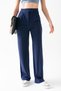 Women's Navy Blue High Waist Lycra Stretchy Elastic Waist Velcro Closure Comfortable Palazzo Trousers - 5