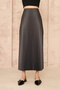 Women's Leather Look Pleated Long Skirt - 8