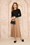 Women's Leather Look Pleated Long Skirt - 8