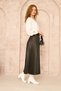 Women's Leather Look Pleated Long Skirt - 6