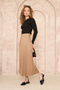 Women's Leather Look Pleated Long Skirt - 3