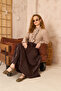 Women's Leather Look Pleated Long Skirt - 6