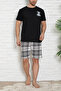 Black Regular Fit Plaid Shorts Knitted Pajamas Set Tmnss25Pt00037