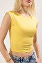 Açık Sarı Sırt Dekolteli Fitted/Vücuda Oturan Crop Esnek Örme Bluz TWOSS25BZ00081 - 3