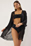Siyah Dokuma Püskül Plaj Mini Kimono&Kaftan TBESS25KM00019